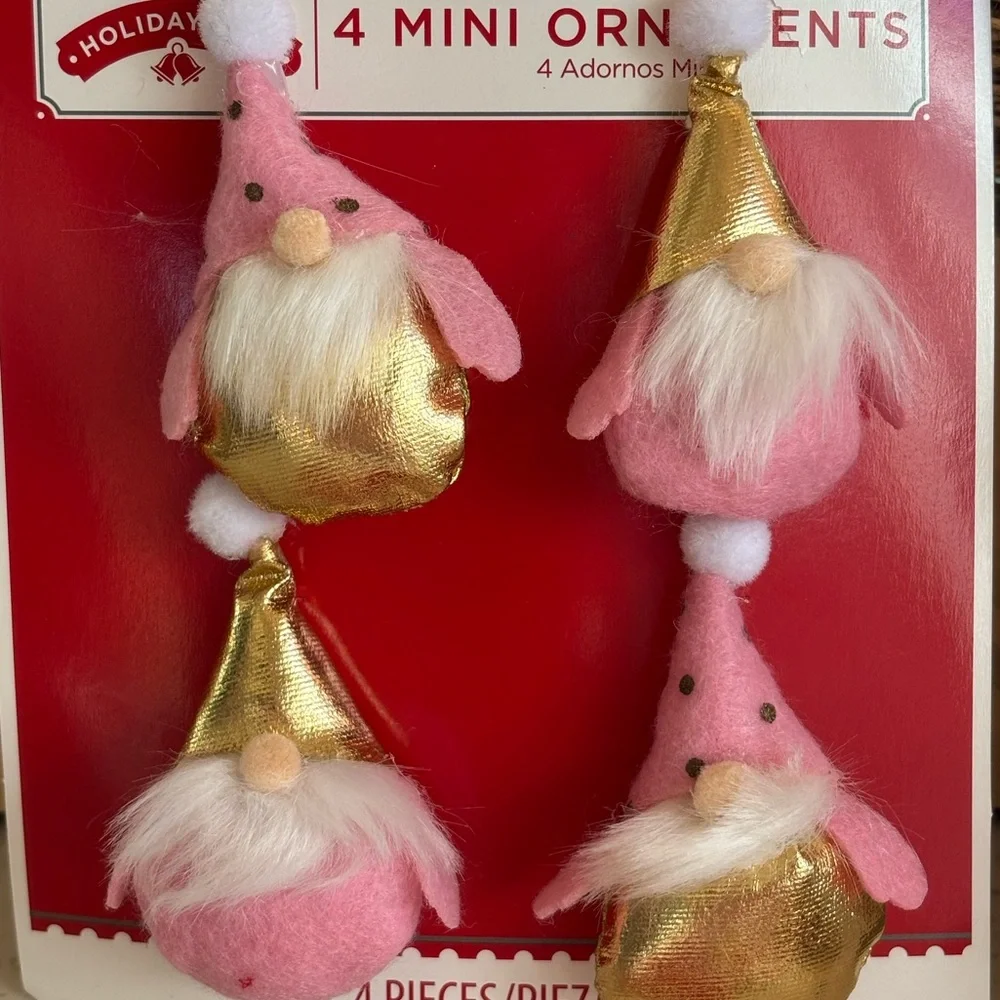 Holiday Time Pink and Gold 16 Mini Gnome Ornaments‎